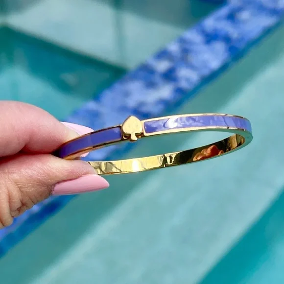 kate spade EUC Bracelet Gold w/Lavender Enamel/hinged w/Spade click closure - Picture 2 of 11